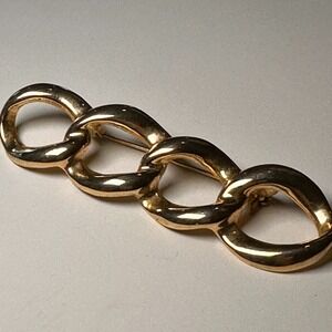 Curb Chain Link Bar Brooch Pin Modernist Gold Tone Interlocking Shiny Vintage